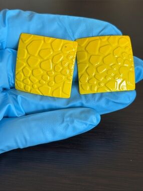 Bright Yellow Textured Square Earrings